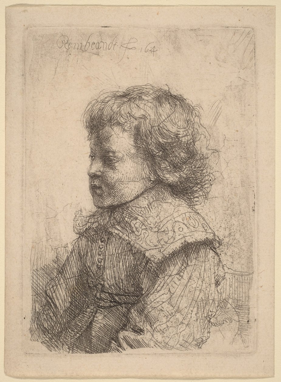 Egy fiú profilból ábrázolt portréja alkotó: Rembrandt van Rijn