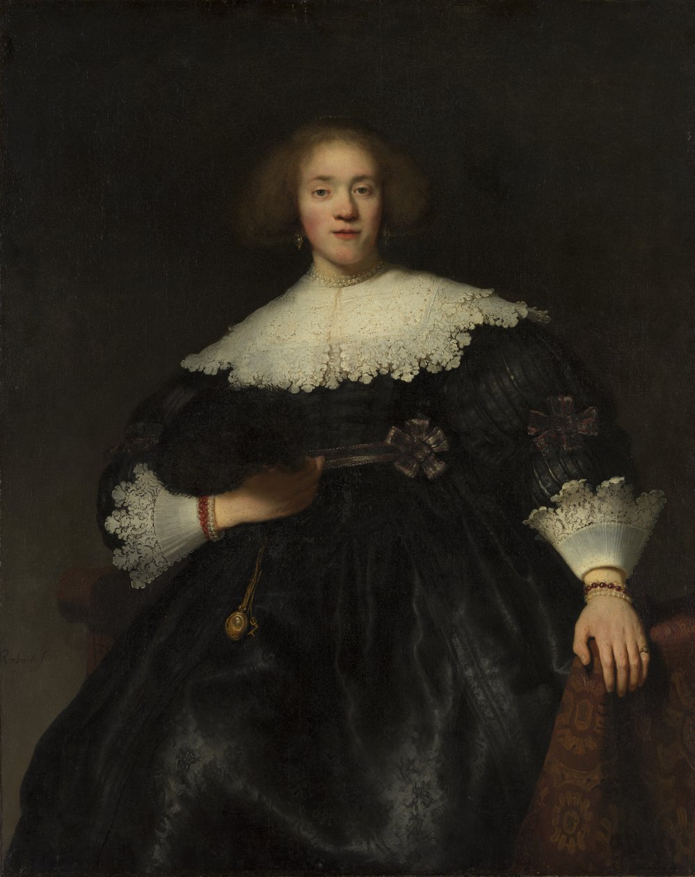 Fiatal nő portréja legyezővel, 1633. alkotó: Rembrandt van Rijn