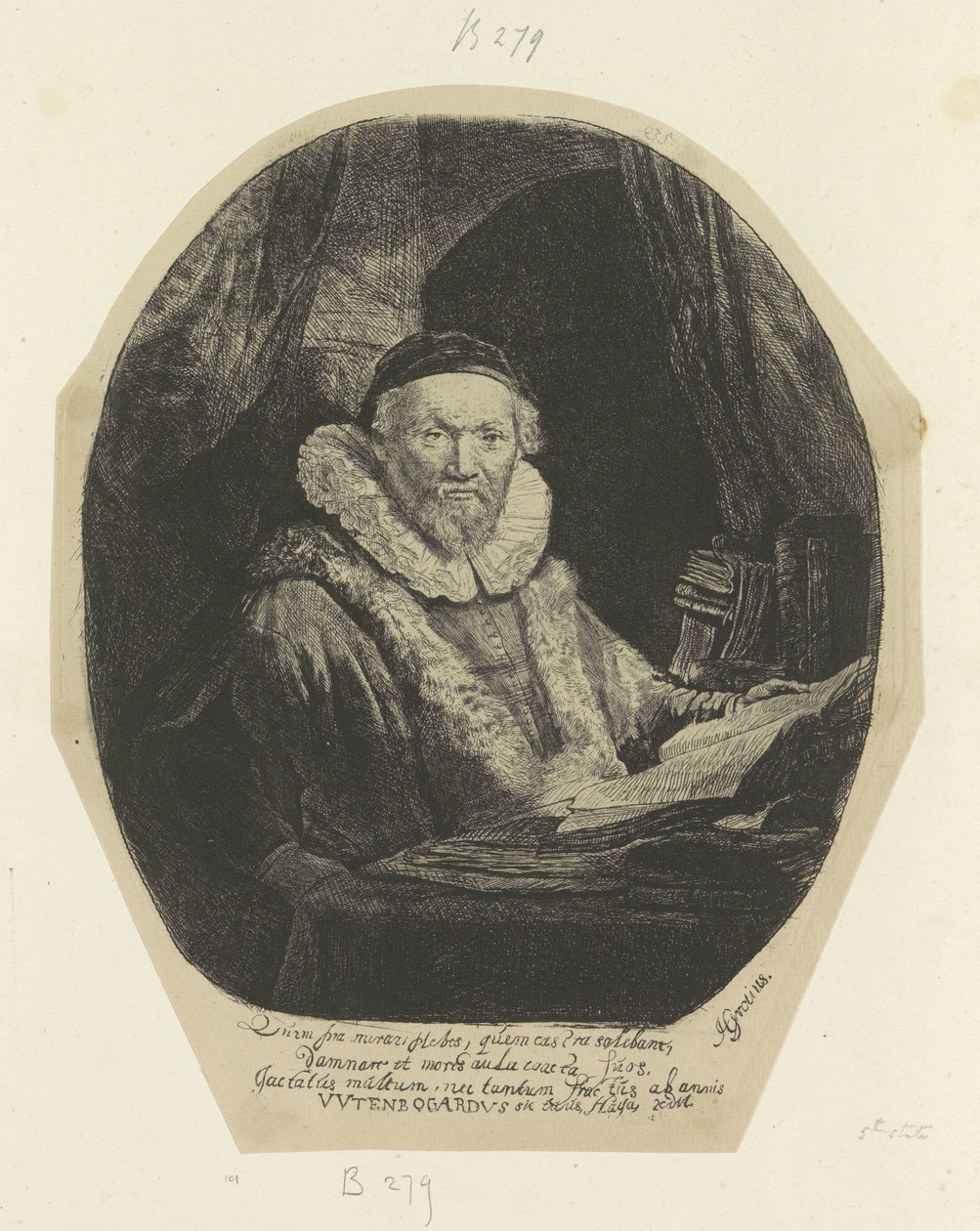 Portret van de Remonstrante megjósolta Jan Wtenbogaert Nyolcvanöt eredeti nyomat gyűjteménye (sorozat címe) alkotó: Rembrandt van Rijn