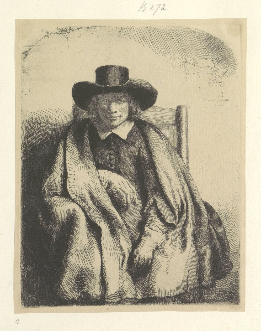 Portré a prentverkoper Clement de Jonghe Nyolcvanöt eredeti nyomat gyűjteménye (sorozat címe) alkotó: Rembrandt van Rijn