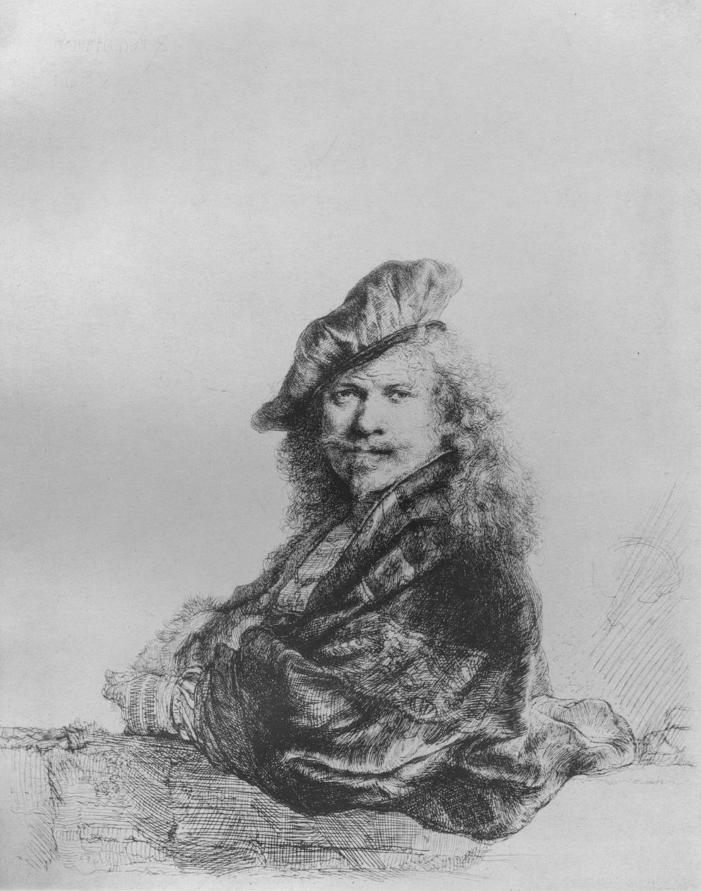 Rembrandt kőpárkányra támaszkodva, 1639 alkotó: Rembrandt van Rijn