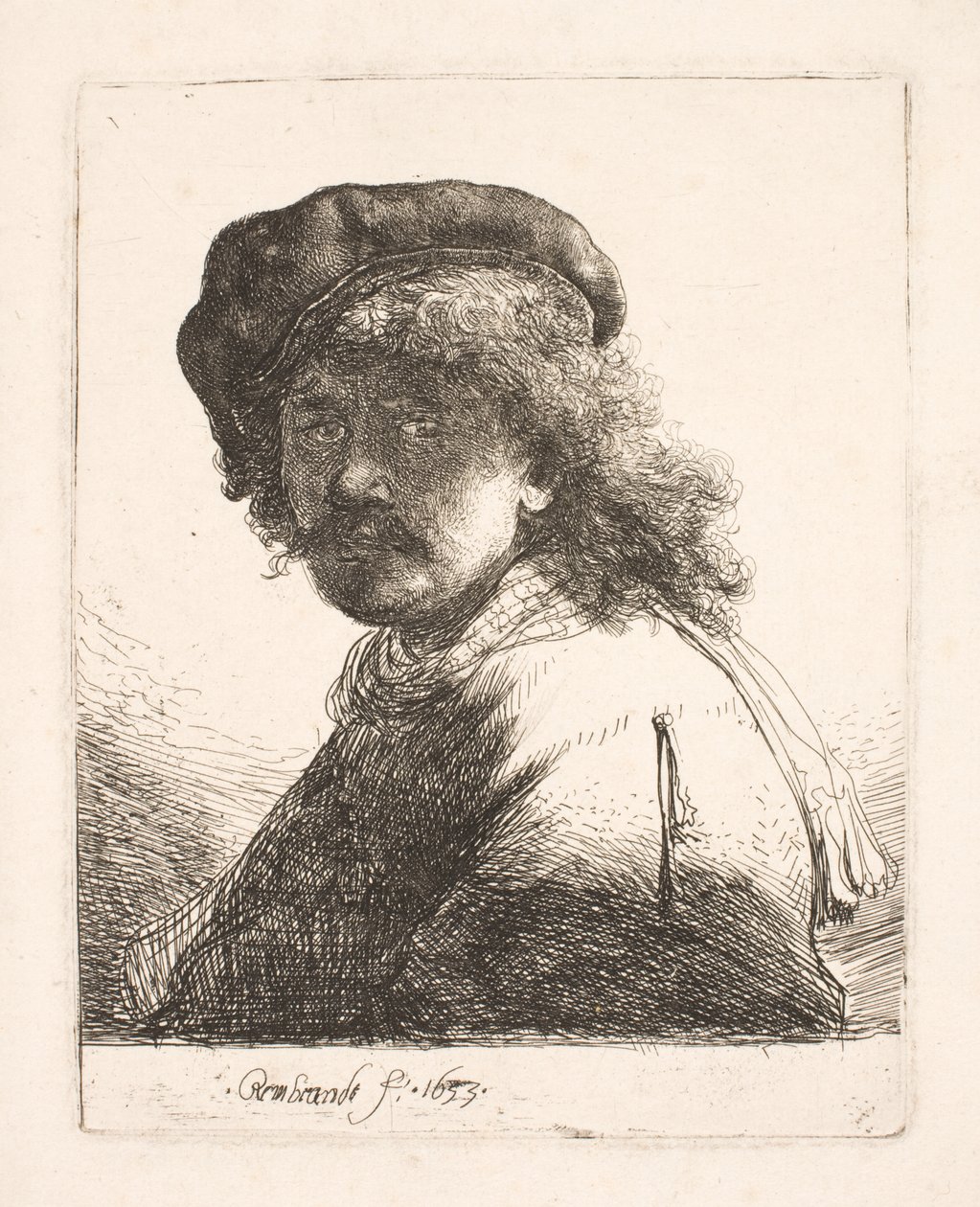Rembrandt sapkában és sálban: sötét arc: mellszobor alkotó: Rembrandt van Rijn