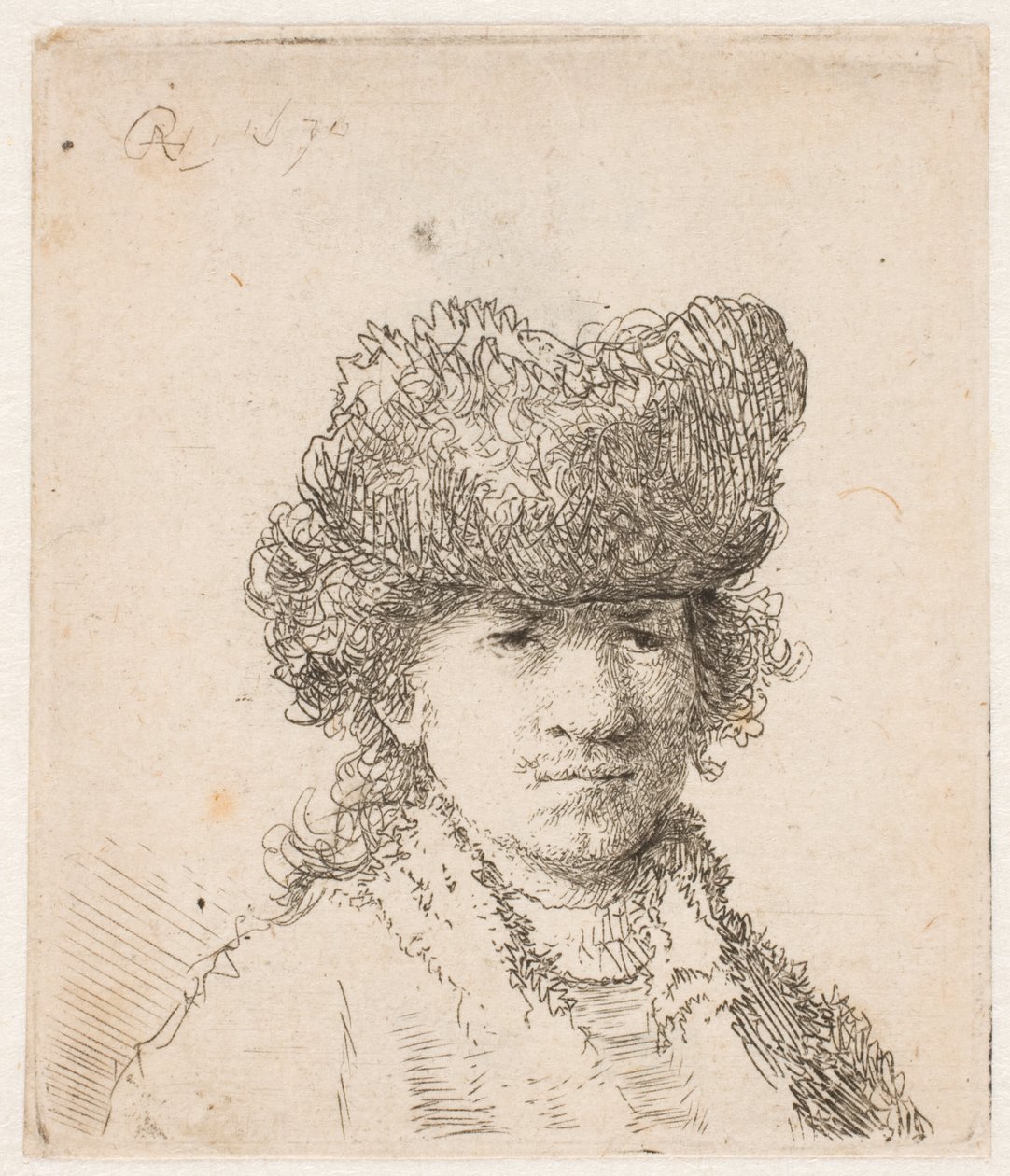 Rembrandt szőrme sapkában: a ruhát megvilágító fény: mellszobor alkotó: Rembrandt van Rijn
