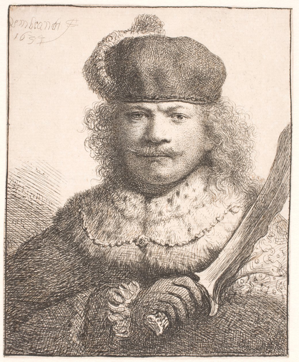 Rembrandt felemelt karddal: félalakos portré alkotó: Rembrandt van Rijn