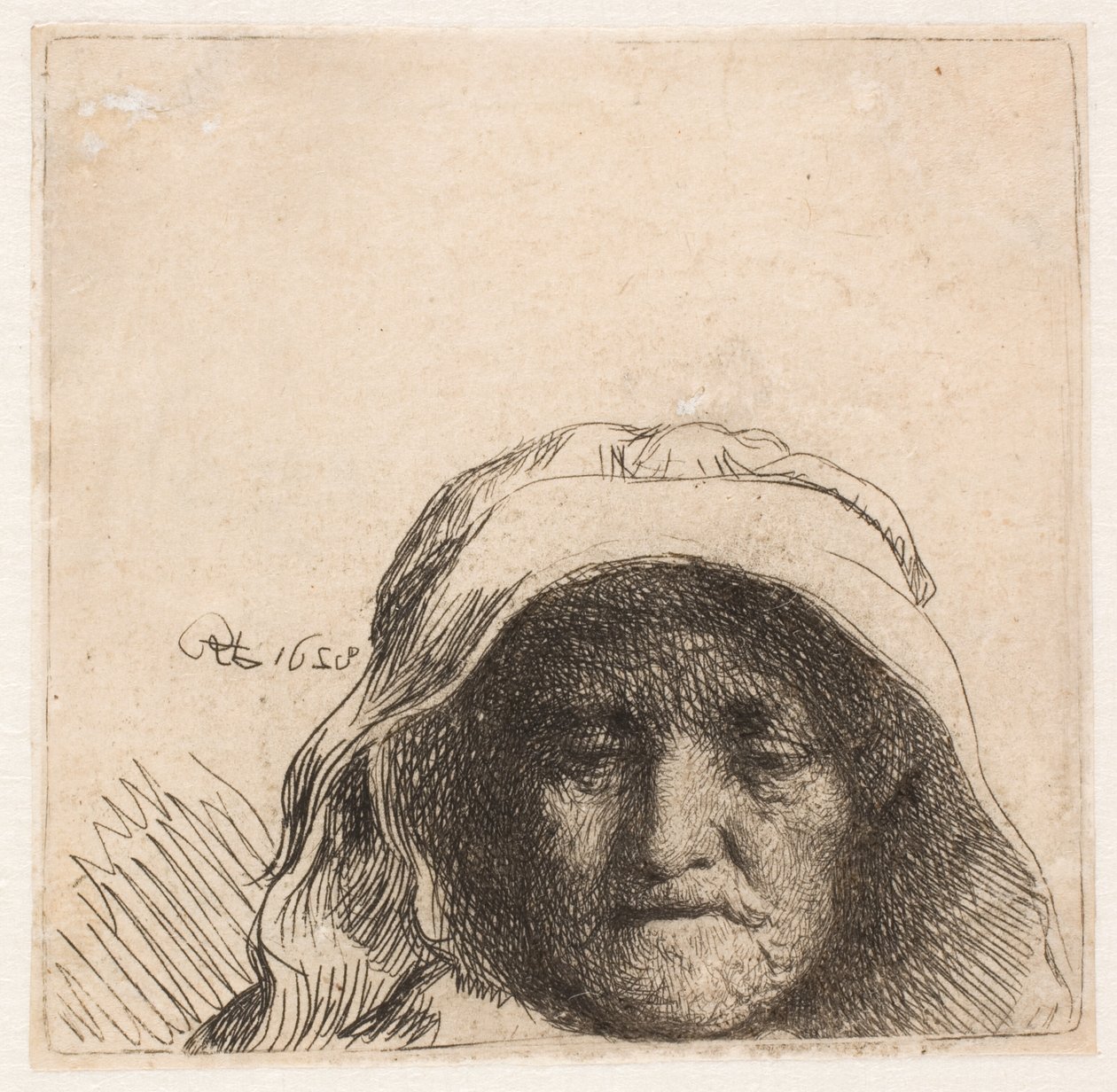 Rembrandt édesanyja: Csak a fej, teljes arcnézet alkotó: Rembrandt van Rijn