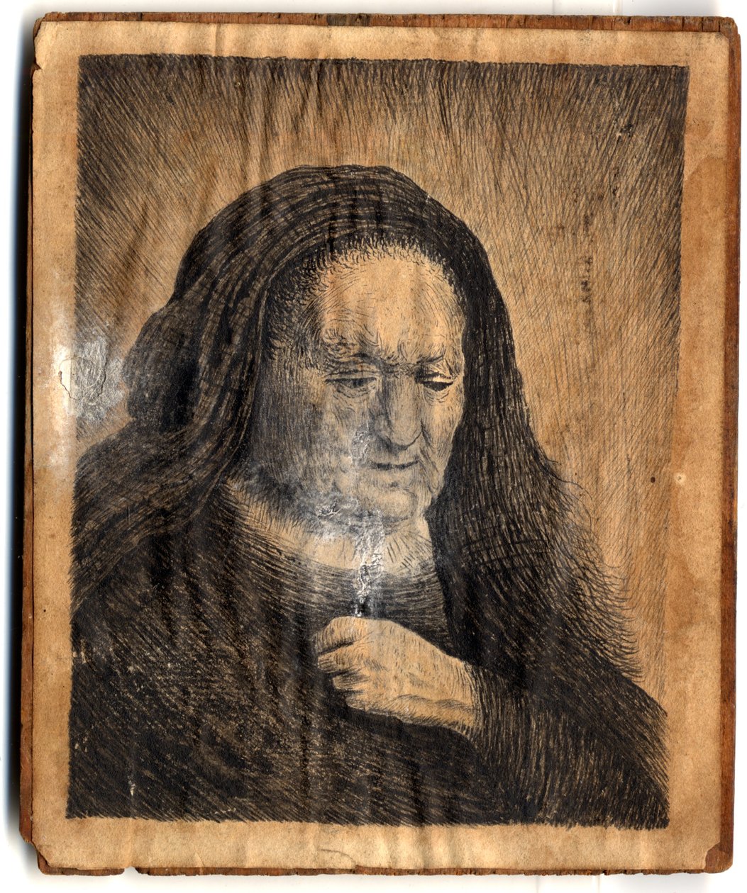Rembrandts anyja kezével a mellén, John Brand tiszteletes, 1782 (ceruza és WC papíron) alkotó: Rembrandt van Rijn