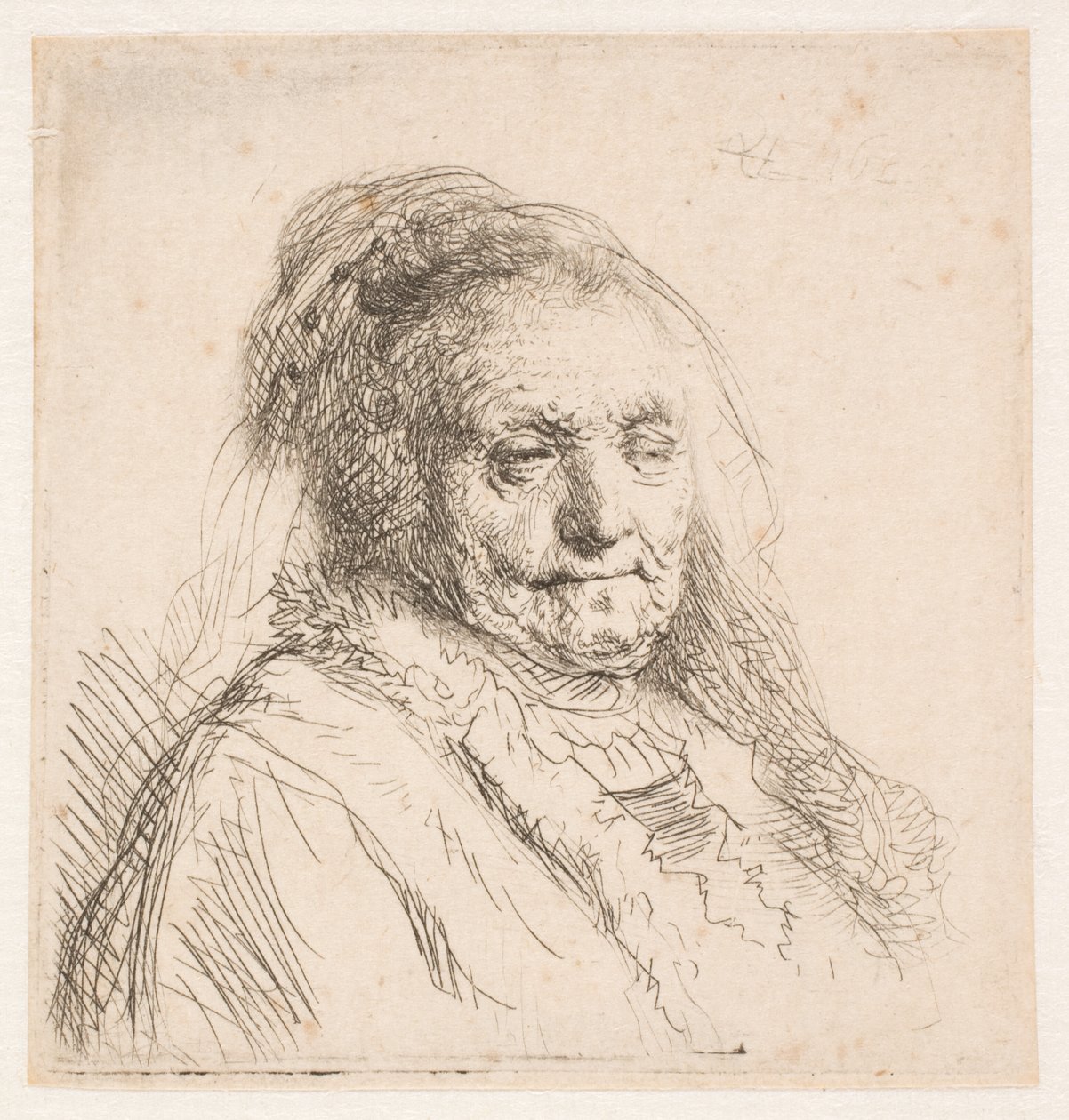Rembrandt édesanyja: fej és mellszobor, háromnegyed profilból alkotó: Rembrandt van Rijn