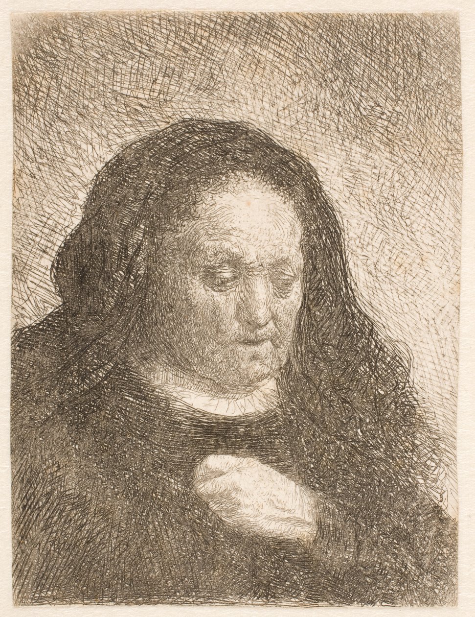 Rembrandt édesanyja, kezét a mellkasára téve: kis mellszobor alkotó: Rembrandt van Rijn