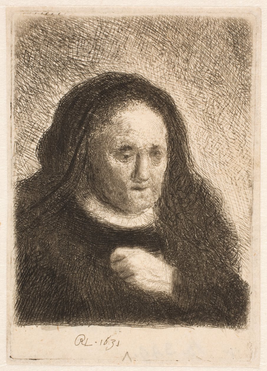 Rembrandt édesanyja, kezét a mellkasára téve: kis mellszobor alkotó: Rembrandt van Rijn