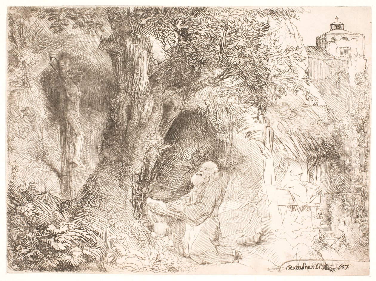 S. Ferenc egy fa alatt, imádkozik alkotó: Rembrandt van Rijn