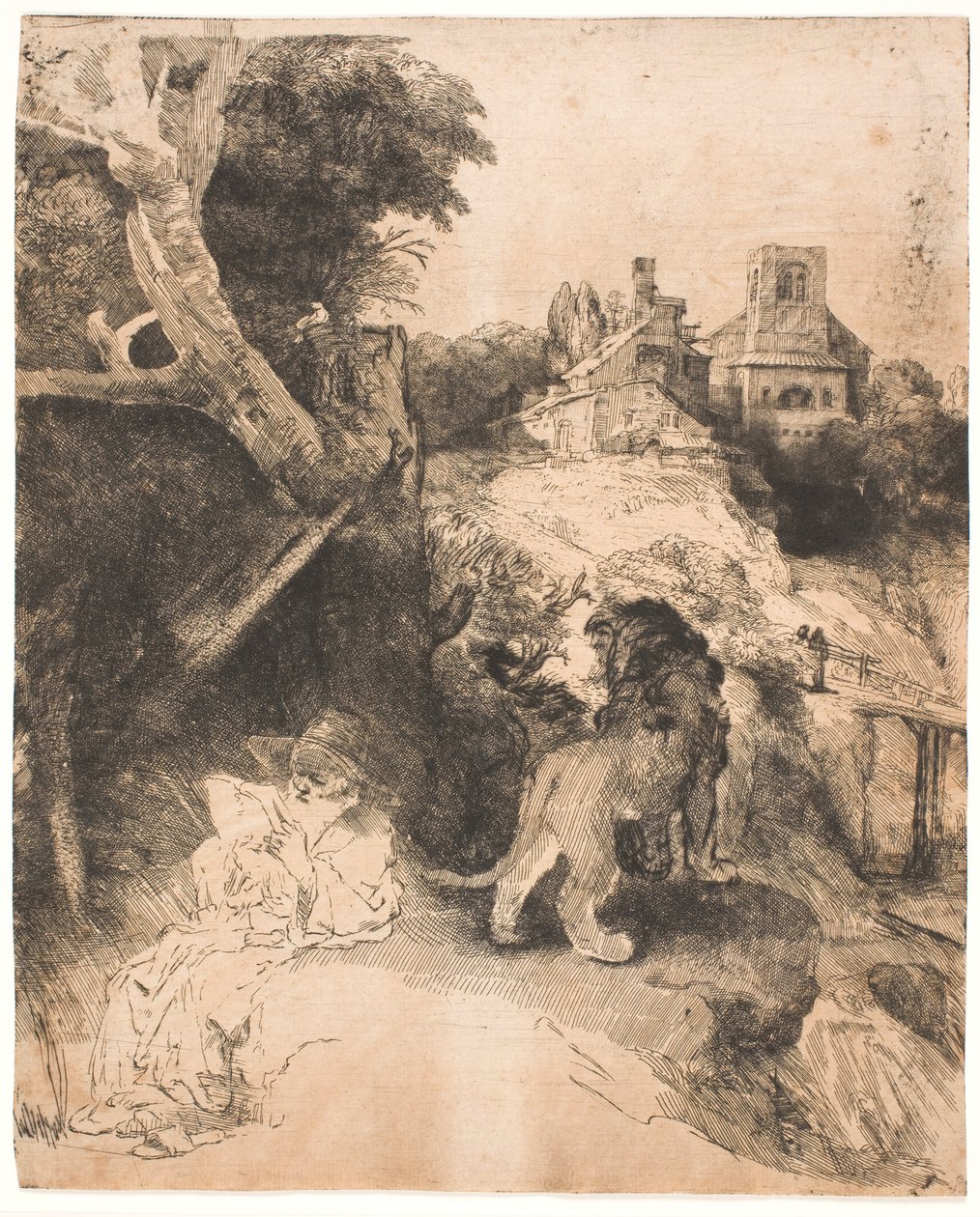 Szent Jeromos olvasás közben, olasz tájkép előtt alkotó: Rembrandt van Rijn