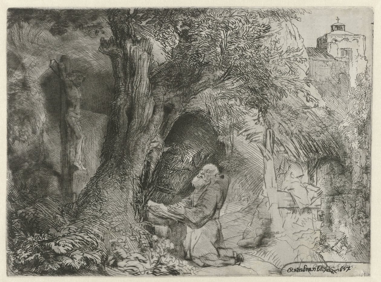 Szent Ferenc a fa alatt, imádkozik Szent Ferenc egy fa alatt imádkozik alkotó: Rembrandt van Rijn