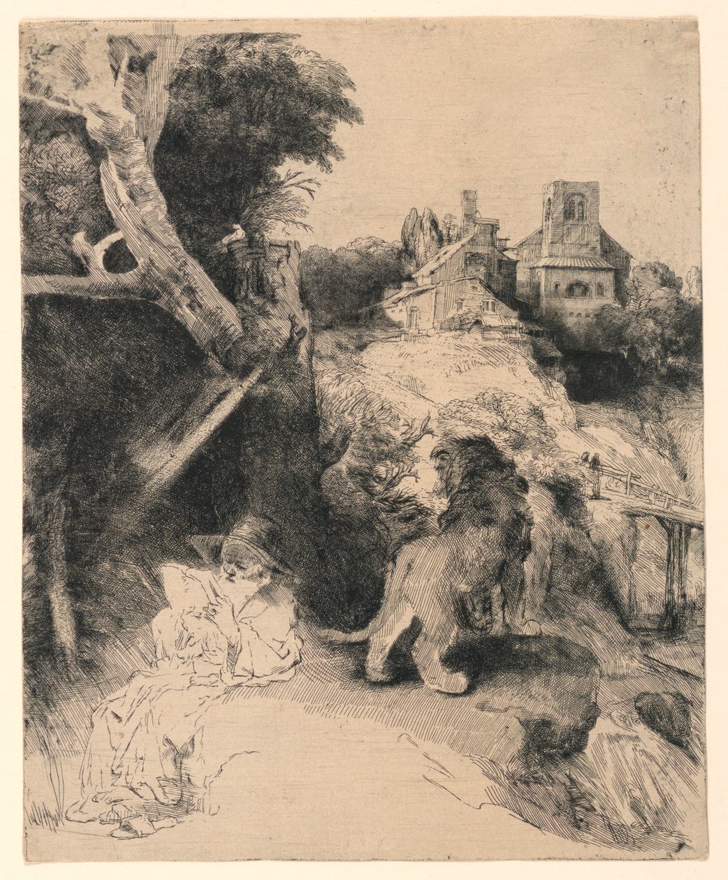 Szent Jeromos olasz tájon olvas alkotó: Rembrandt van Rijn