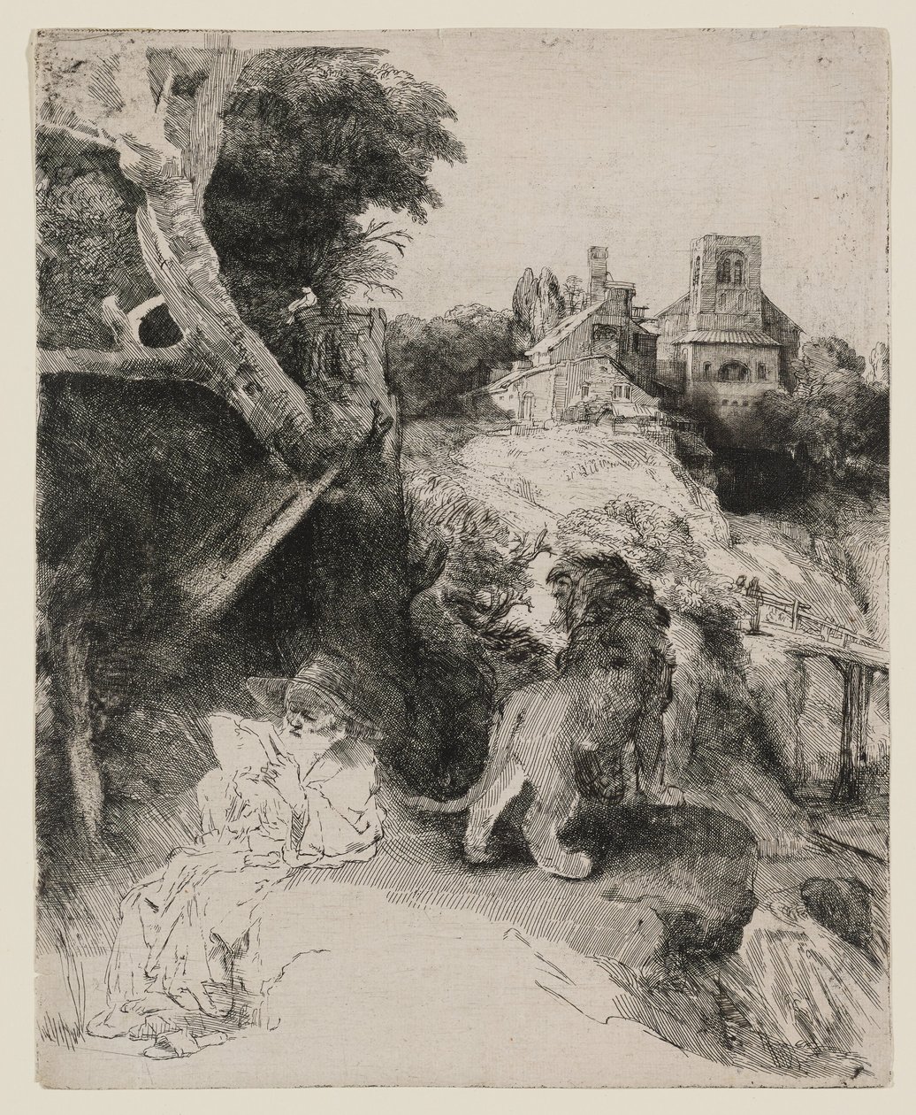 Olvasó Szent Jeromos egy olasz tájképben alkotó: Rembrandt van Rijn