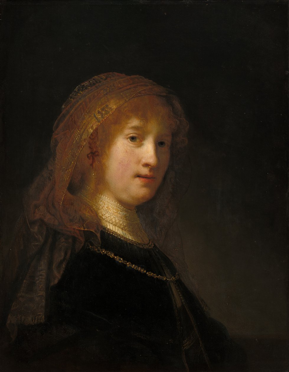 Saskia van Uylenburgh, a művész felesége valószínűleg 16341635-ben kezdte és 16381640-ben fejezte be. alkotó: Rembrandt van Rijn