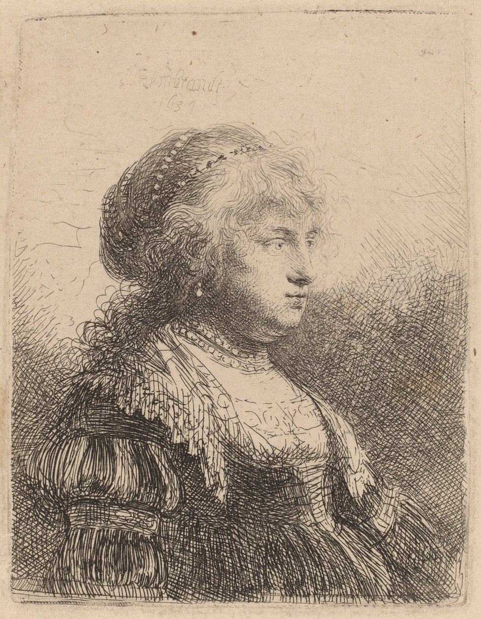 Saskia gyöngyökkel a hajában, 1634 alkotó: Rembrandt van Rijn