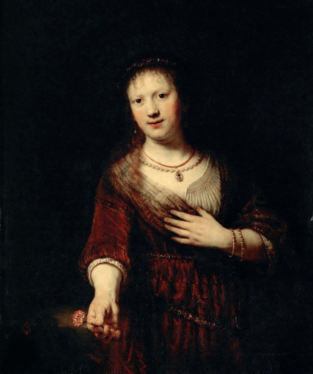 Saskia piros virággal, 1641. alkotó: Rembrandt van Rijn