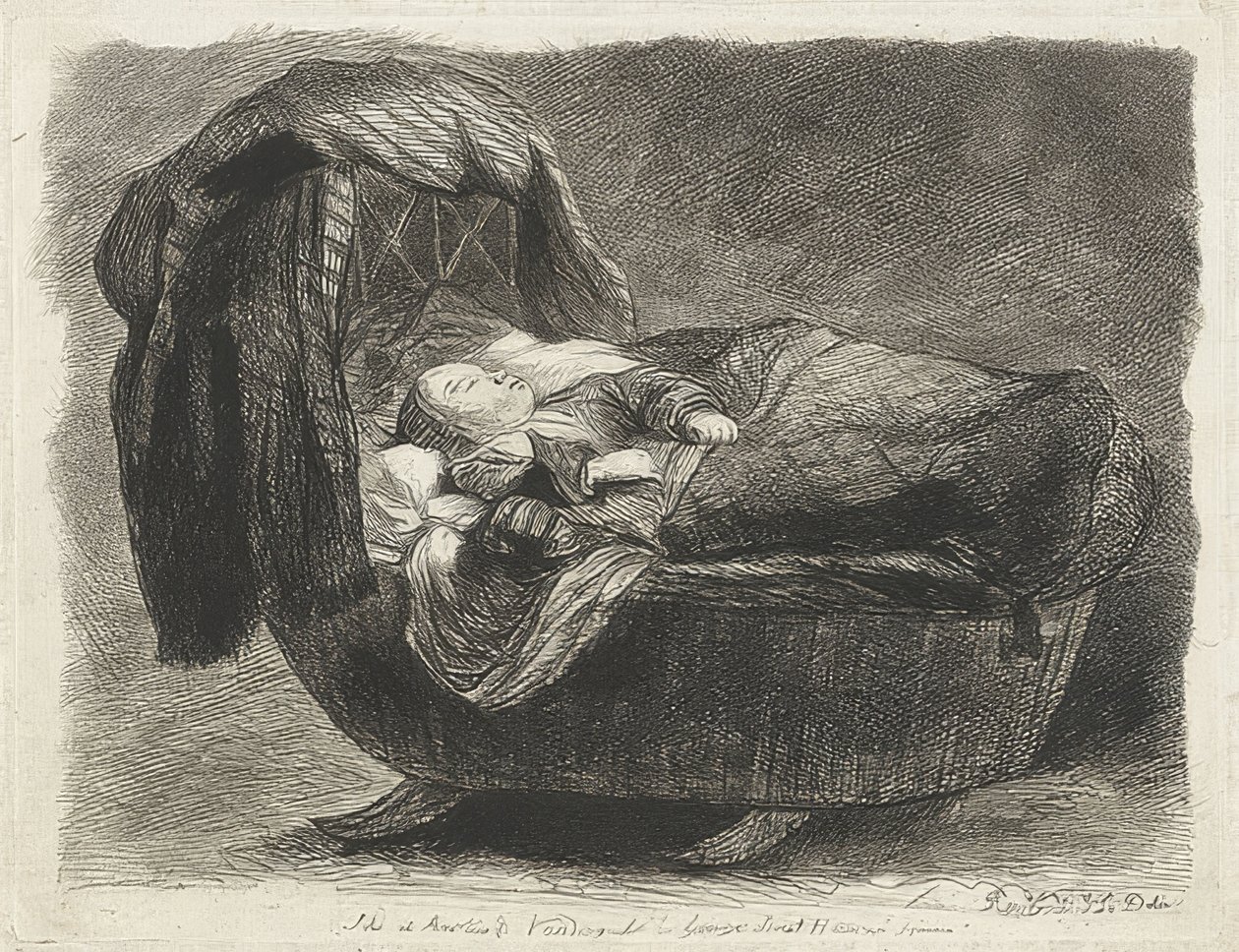 Alvó gyerek a bölcsőben (Slapend child in een wieg) alkotó: Rembrandt van Rijn