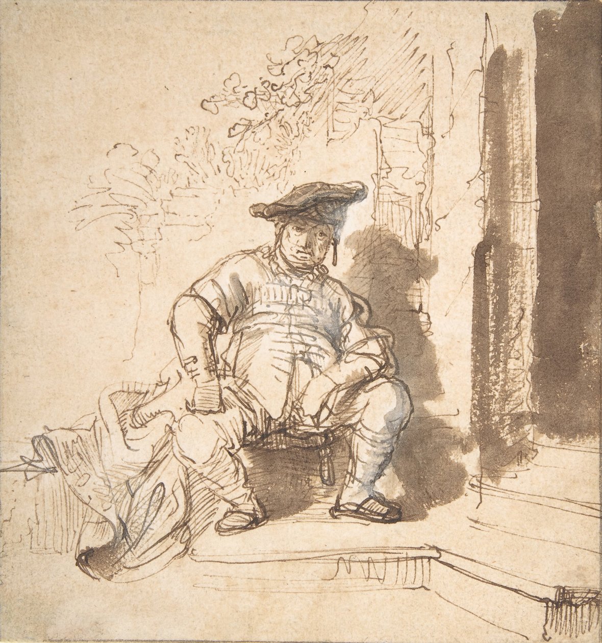 Ülő férfi, lapos sapkát viselő, 1635-40. alkotó: Rembrandt van Rijn