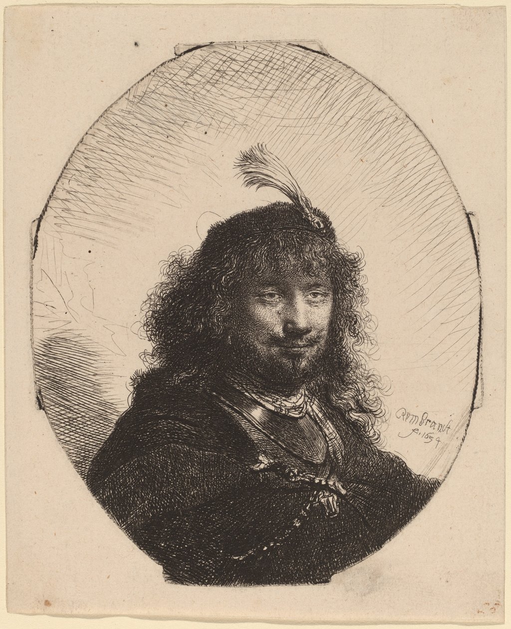Önarckép (?) tollas sapkával és leeresztett szablyával alkotó: Rembrandt van Rijn