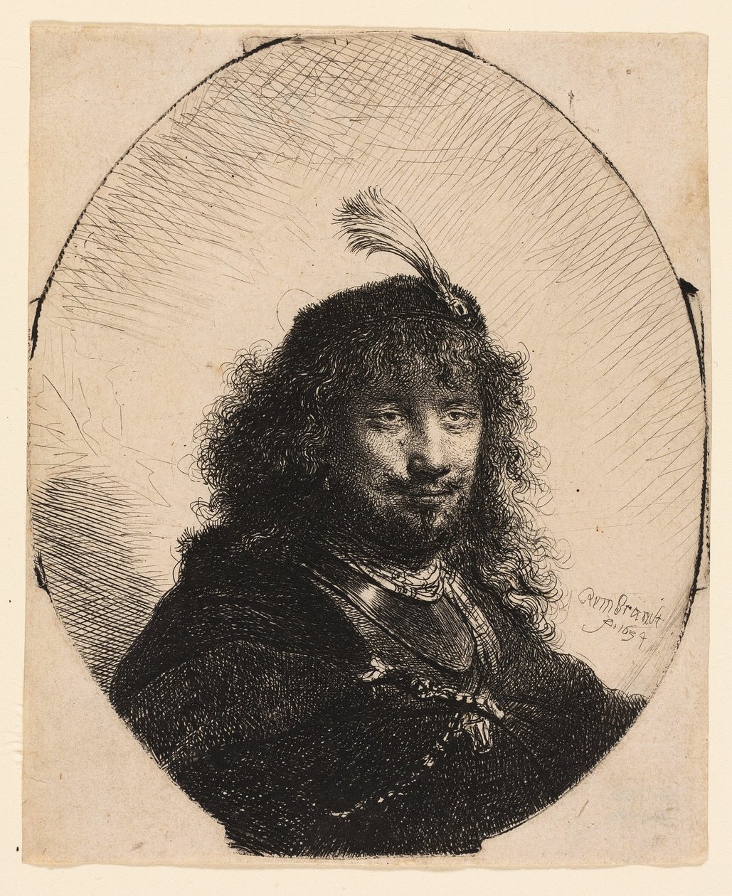 Önarckép (?) tollas sapkával és leeresztett szablyával alkotó: Rembrandt van Rijn