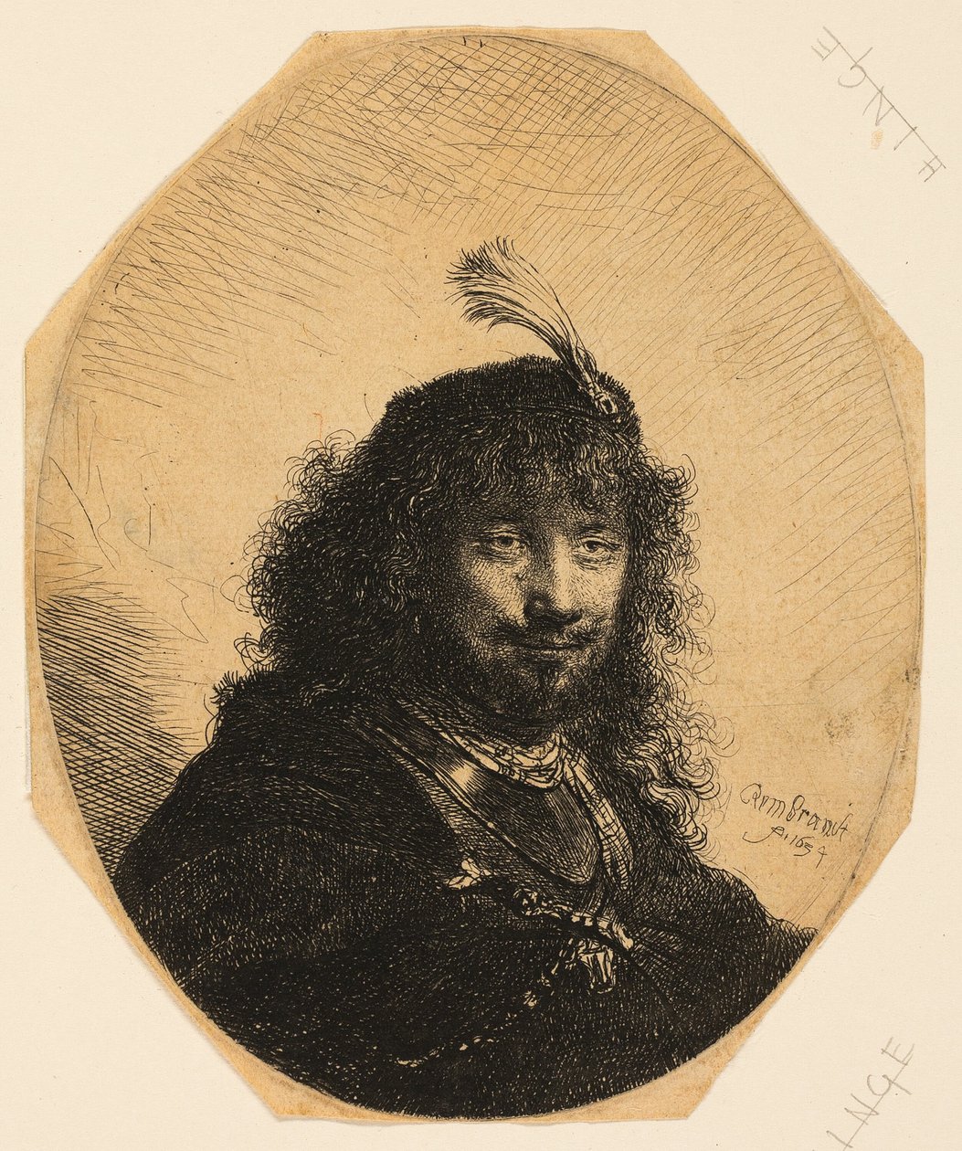 Önarckép (?) tollas sapkával és leeresztett szablyával alkotó: Rembrandt van Rijn
