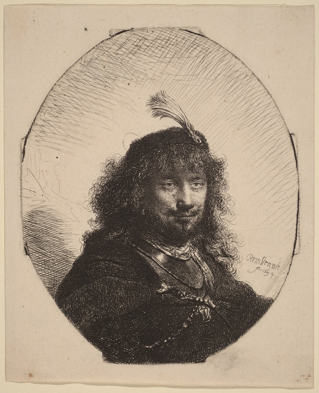 Önarckép () tollas sapkával és leengedett karddal alkotó: Rembrandt van Rijn