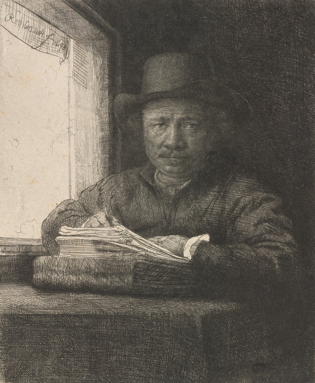 Önarckép rajz ablakban, 1648. alkotó: Rembrandt van Rijn