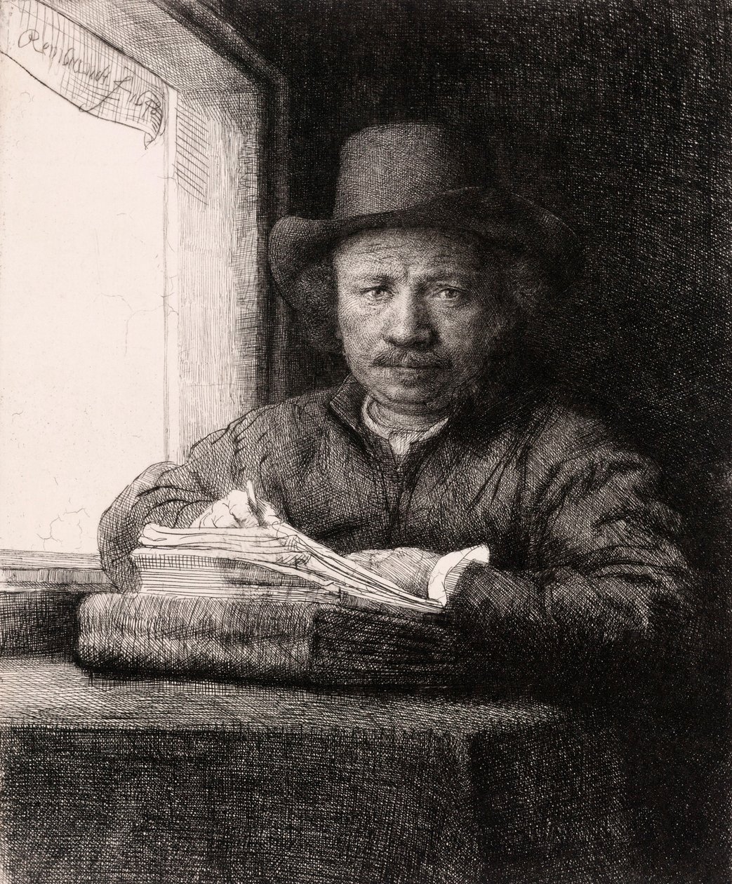 Rembrandt van Rijn önarckép rajza ablakban alkotó: Rembrandt van Rijn