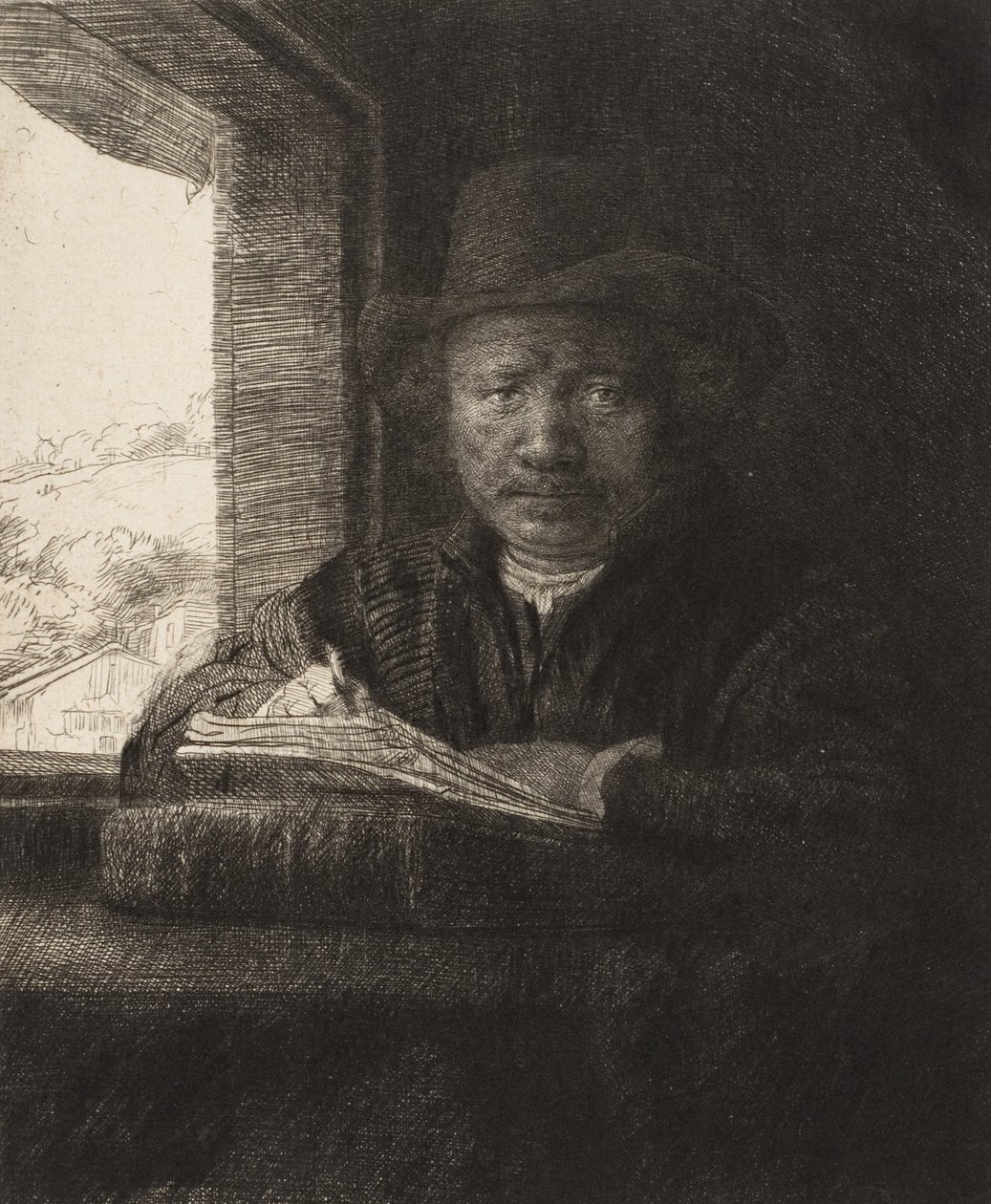 Önarckép rézkarc egy ablaknál, 1648., 1648. alkotó: Rembrandt van Rijn