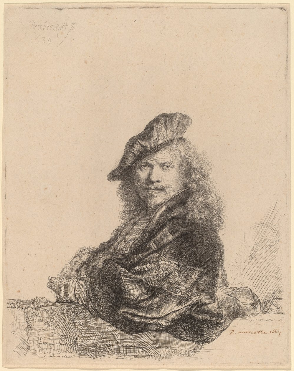 Önarckép kőpárkányra támaszkodva alkotó: Rembrandt van Rijn