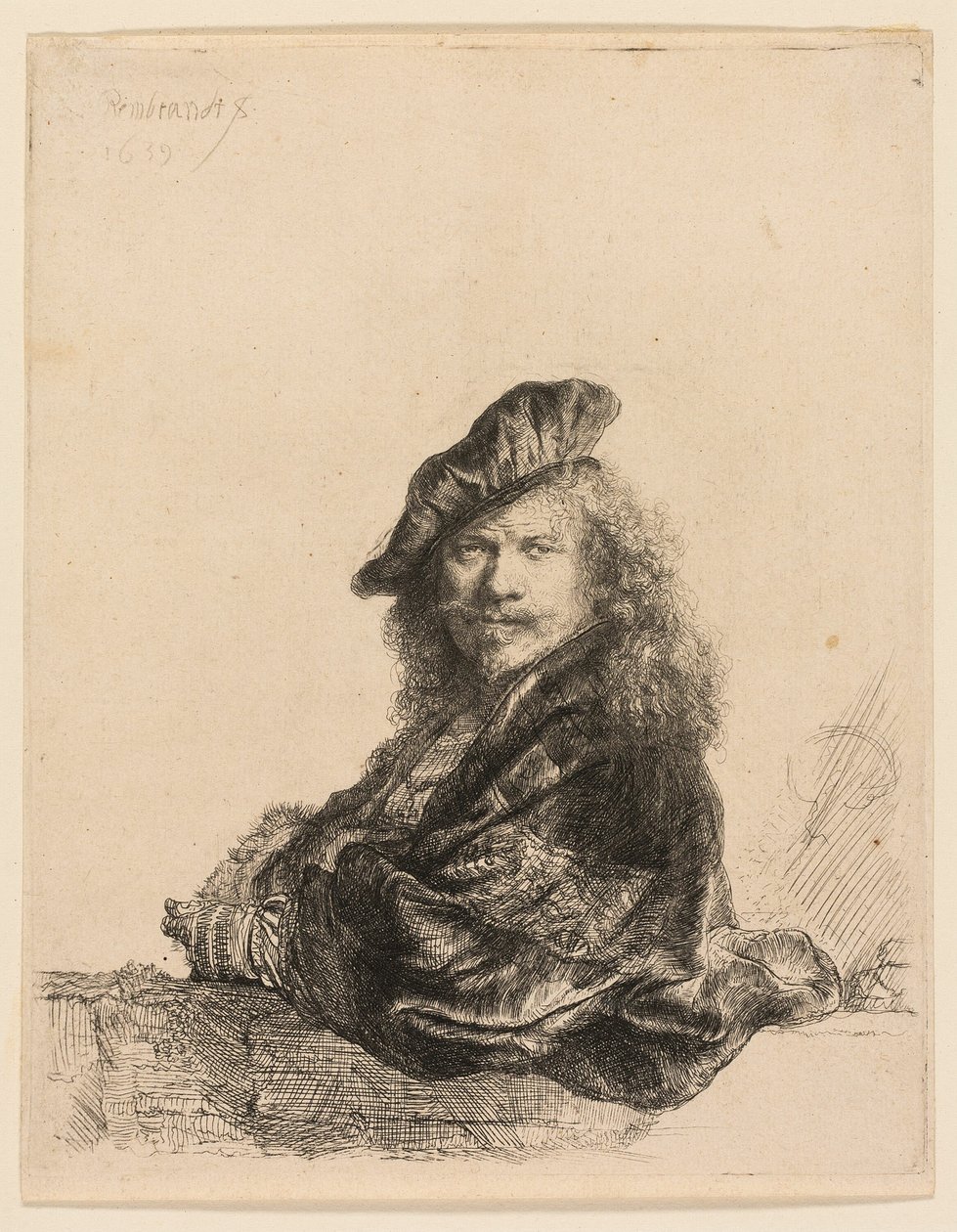 Önarckép kőpárkányra támaszkodva alkotó: Rembrandt van Rijn