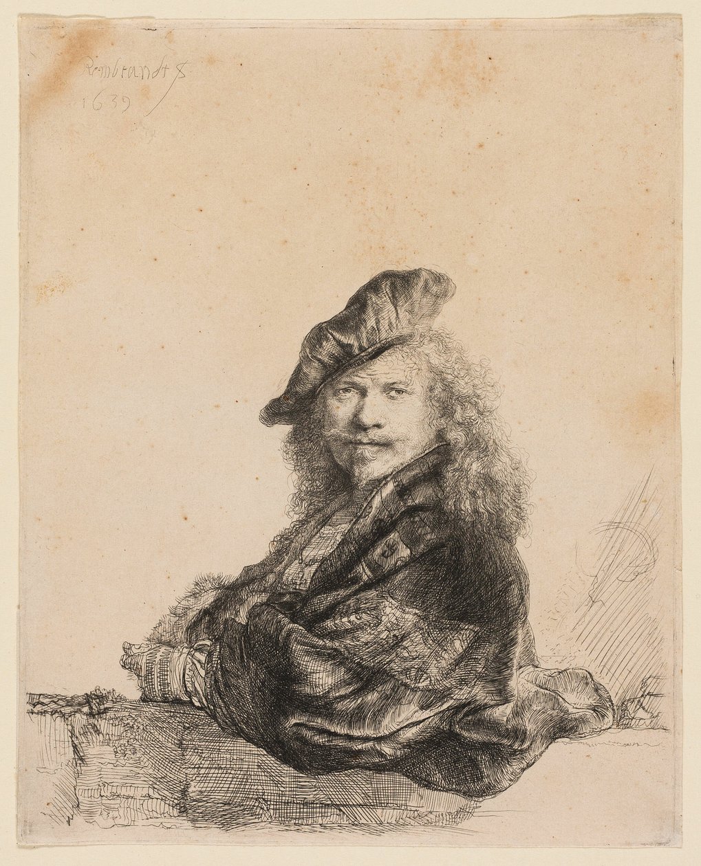 Önarckép kőpárkányra támaszkodva alkotó: Rembrandt van Rijn