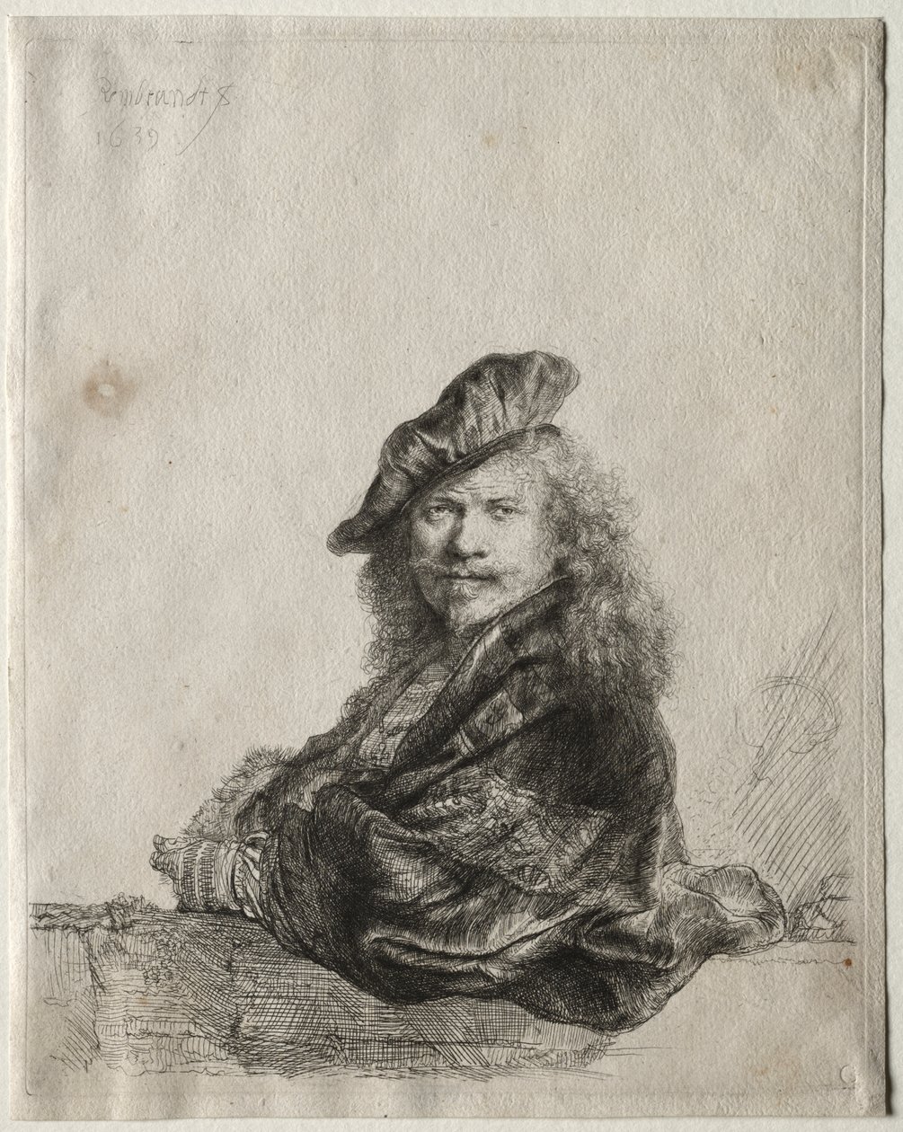 Önarckép kőpárkányra támaszkodva alkotó: Rembrandt van Rijn