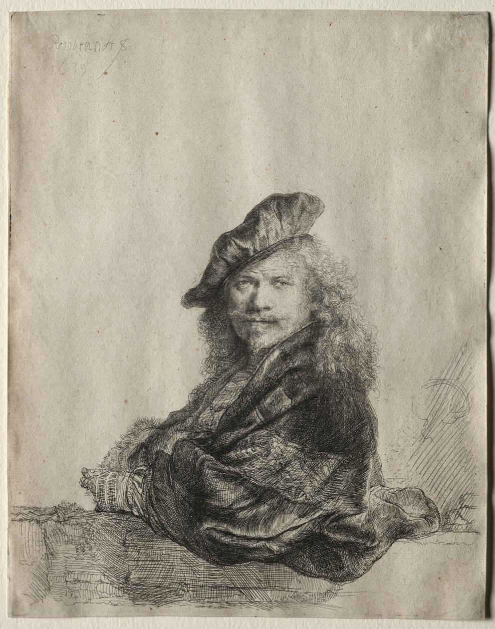 Önarckép kőpárkányra támaszkodva alkotó: Rembrandt van Rijn