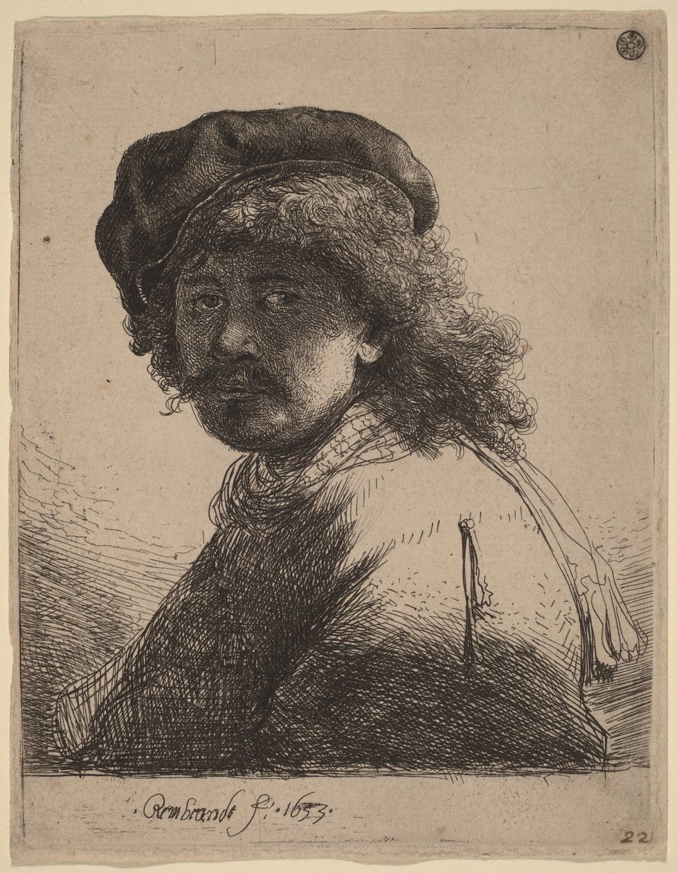 Önarckép sapkában és sálban, sötét arcú alkotó: Rembrandt van Rijn