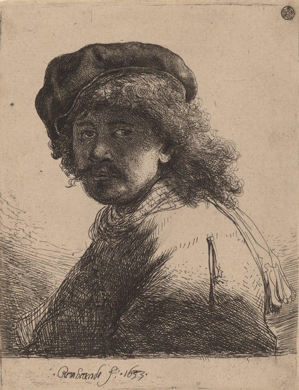 Önarckép sapkában és sálban sötét arccal, 1633. alkotó: Rembrandt van Rijn
