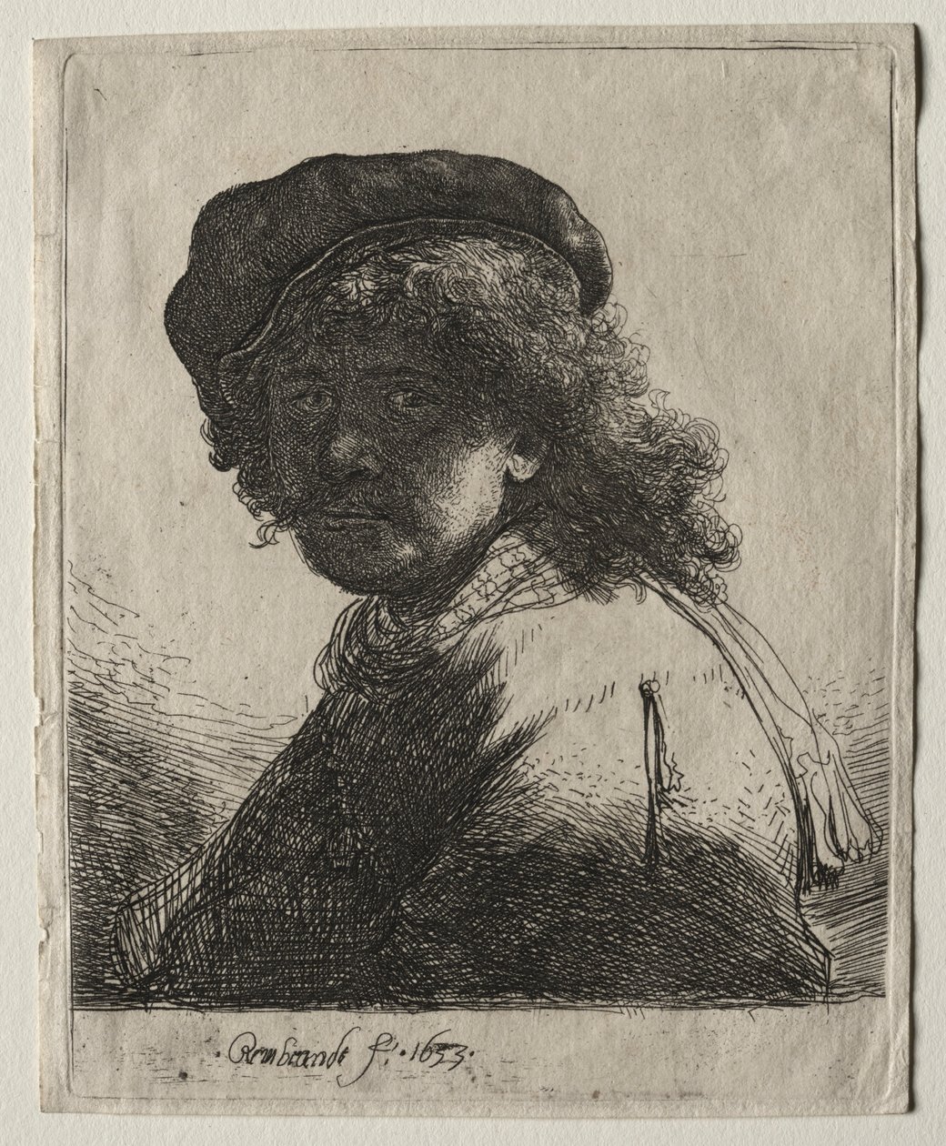 Önarckép sapkában és sálban, sötét arccal: Mellszobor, 1633. alkotó: Rembrandt van Rijn