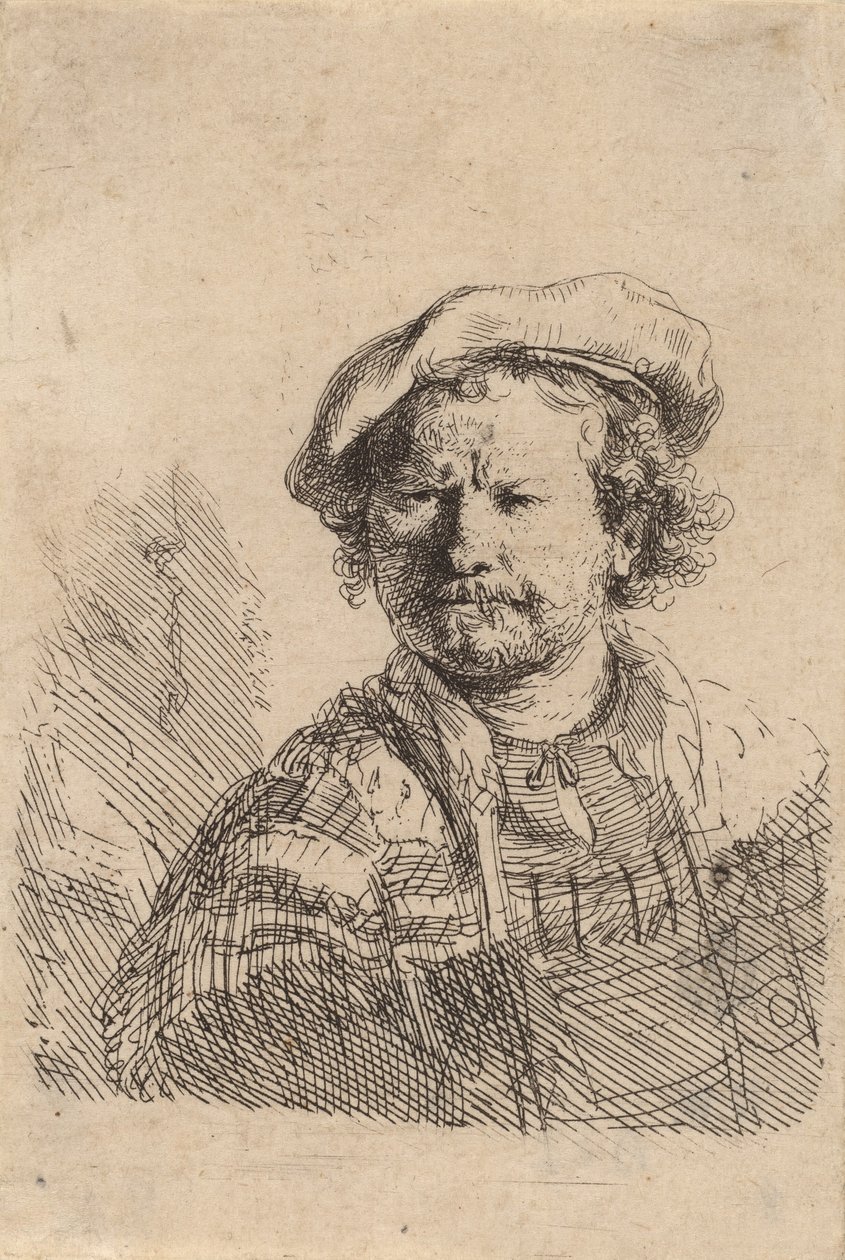 Önarckép lapos sapkában és hímzett ruhában, c. 1642. alkotó: Rembrandt van Rijn