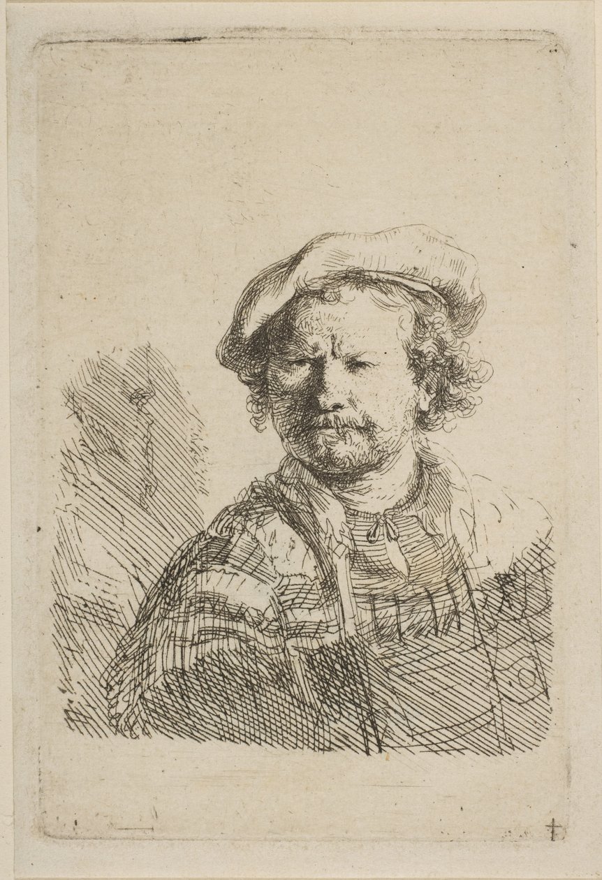 Önarckép lapos sapkában és hímzett ruhában, kb. 1642. alkotó: Rembrandt van Rijn