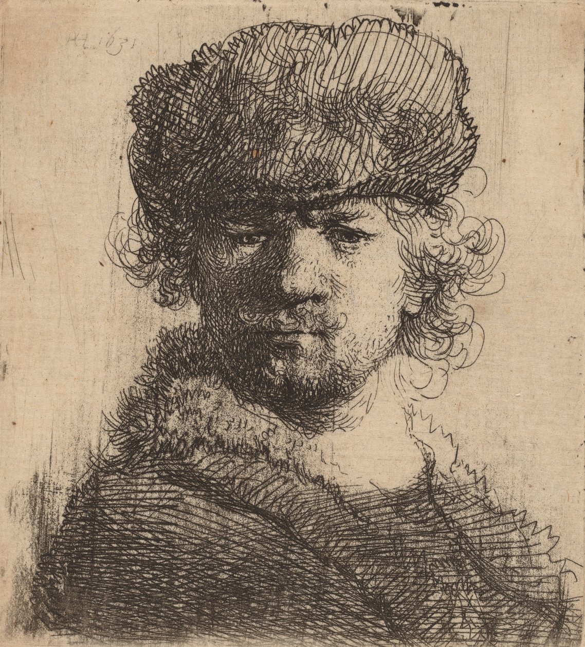 Önarckép nehéz szőrme sapkában, 1631. alkotó: Rembrandt van Rijn
