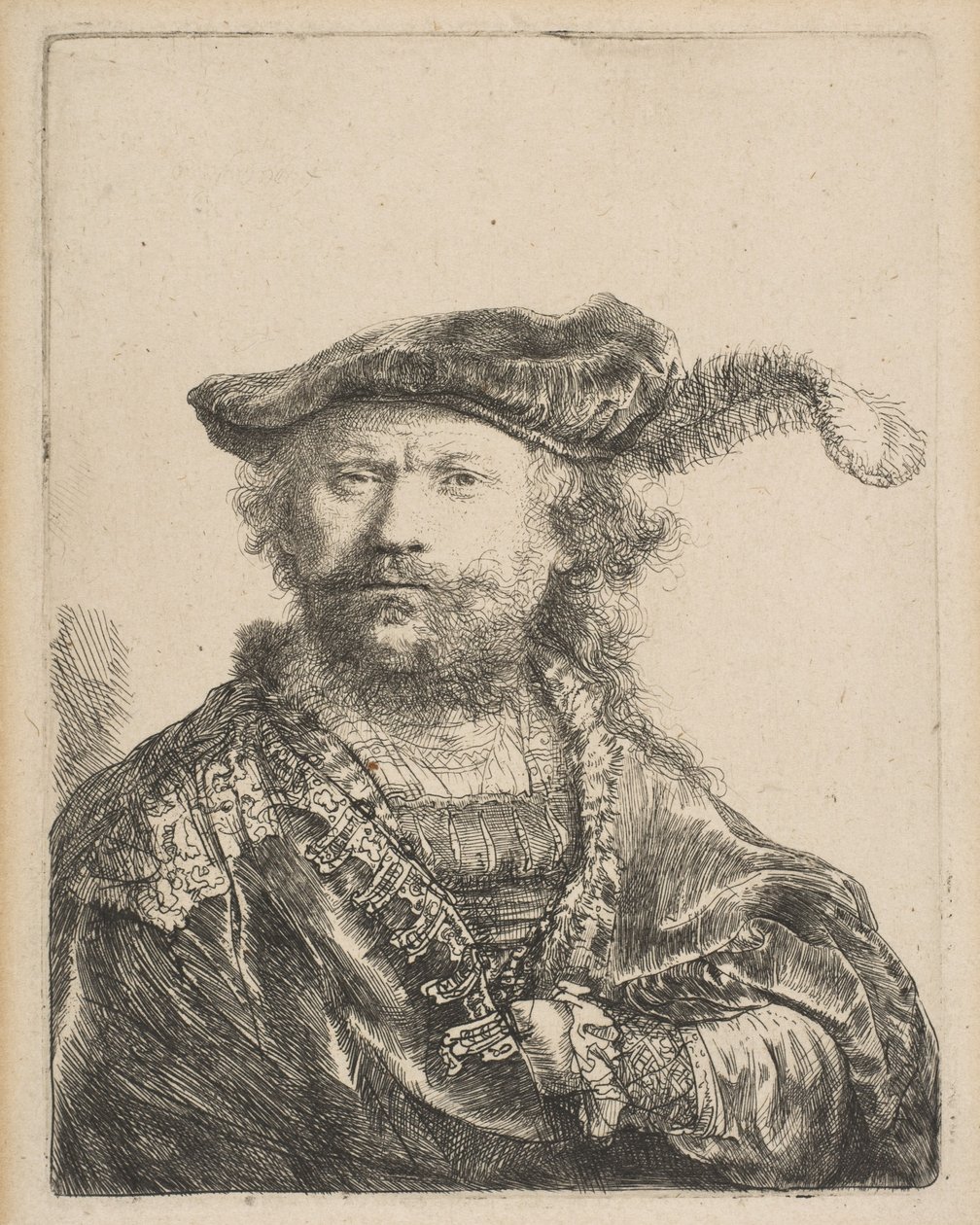Önarckép bársonysapkában, tollal, 1638. alkotó: Rembrandt van Rijn