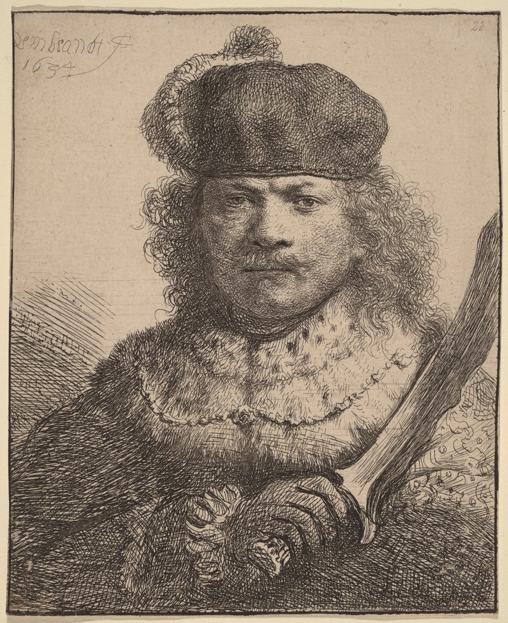 Önarckép felemelt karddal alkotó: Rembrandt van Rijn