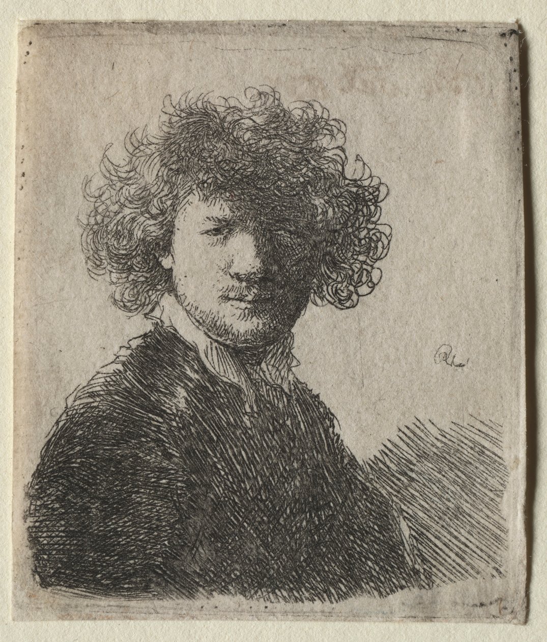Önarckép göndör hajjal és fehér gallérral: mellszobor, kb. 1630. alkotó: Rembrandt van Rijn