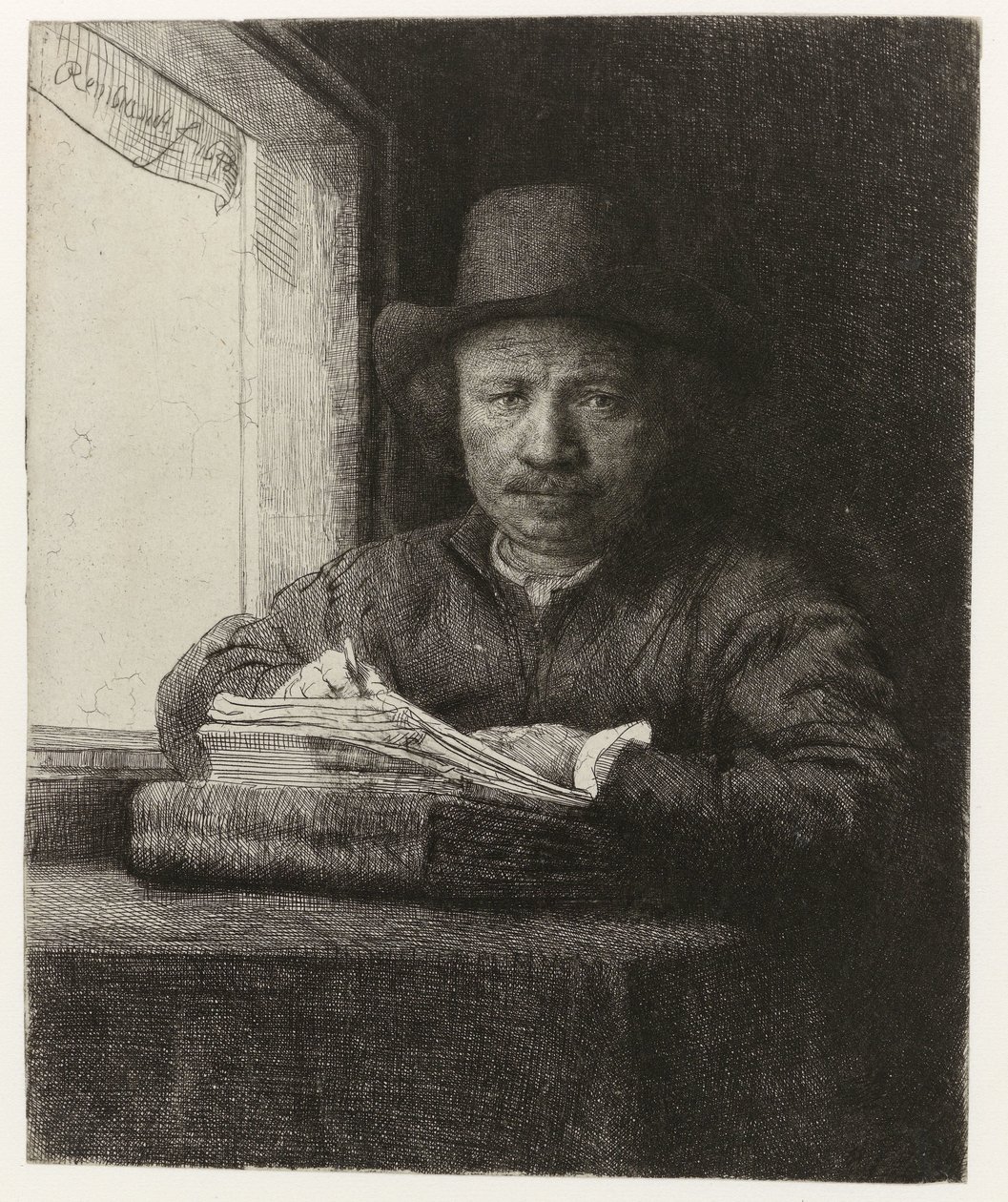 Önarckép, Rézkarc az ablakon Önarckép rézkarc egy ablakon alkotó: Rembrandt van Rijn