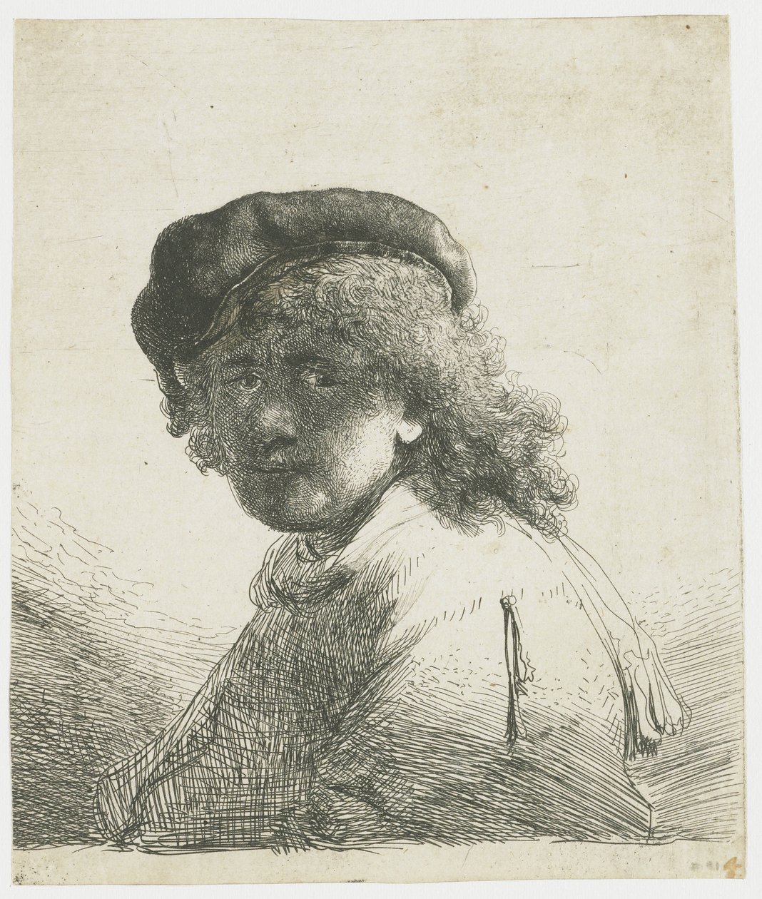 Önarckép sapkában és sálban sötét arccal: mellszobor alkotó: Rembrandt van Rijn