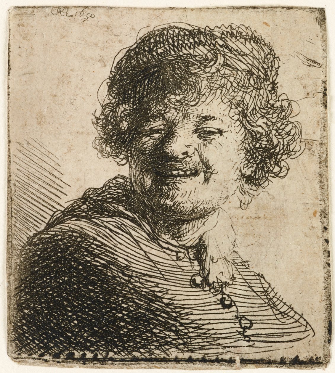 Önarckép sapkában: nevetve, 1630. alkotó: Rembrandt van Rijn