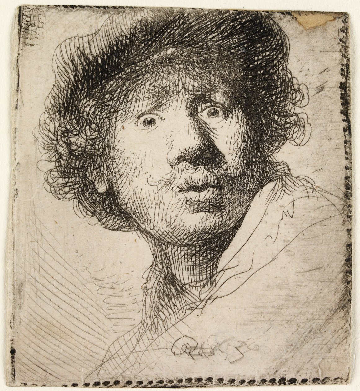 Önarckép sapkában: tátott szájú, 1630. alkotó: Rembrandt van Rijn