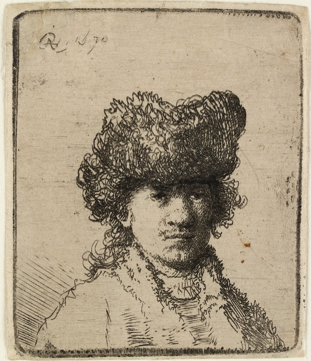 Önarckép szőrme sapkában: mellszobor, 1630. alkotó: Rembrandt van Rijn