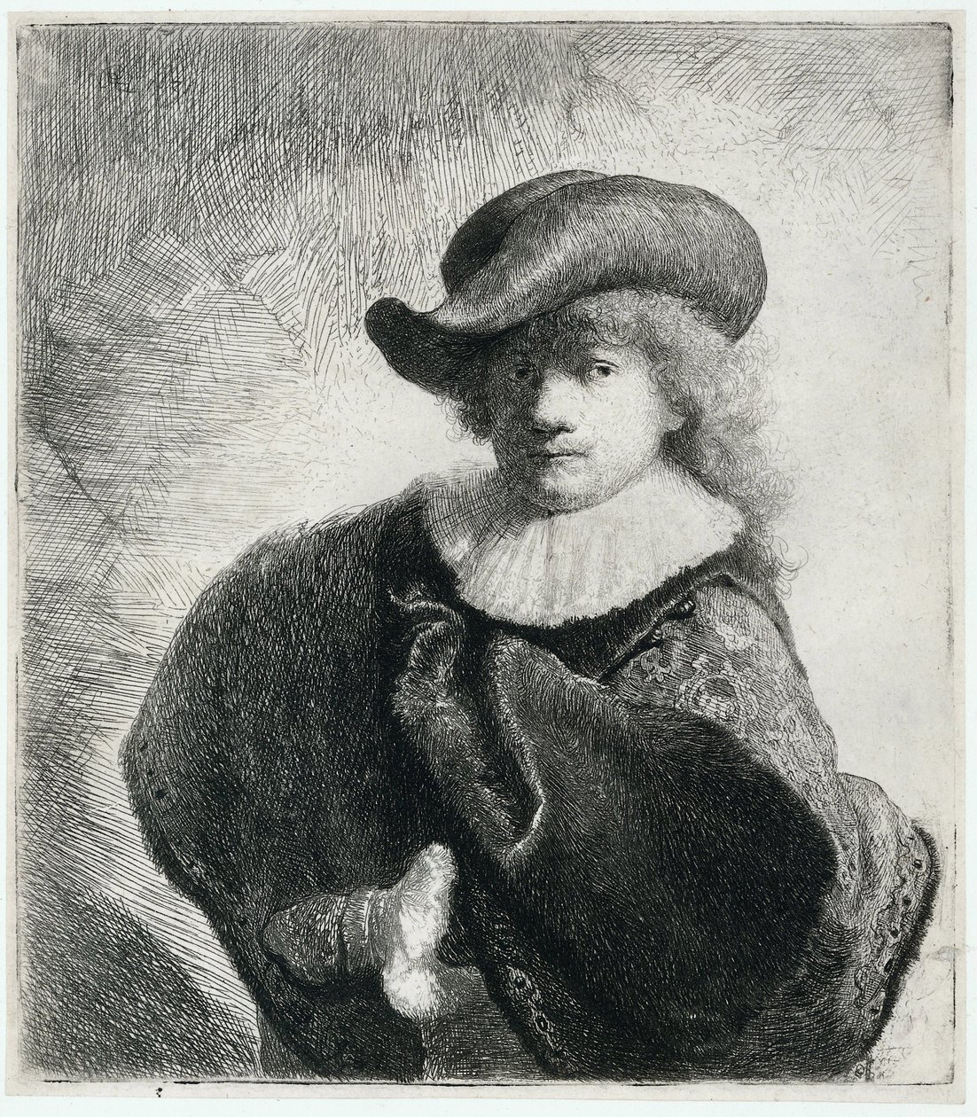 Önarckép puha kalapban és hímzett köpenyben, 1631. alkotó: Rembrandt van Rijn